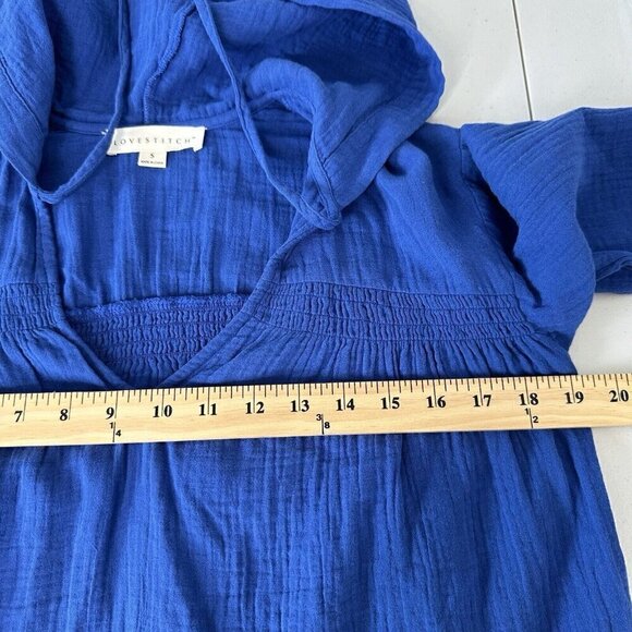 Lovestitch Gauze Hooded Top Blue Womens Size S Cropped Beach Cotton Long Sleeve - Picture 8 of 10
